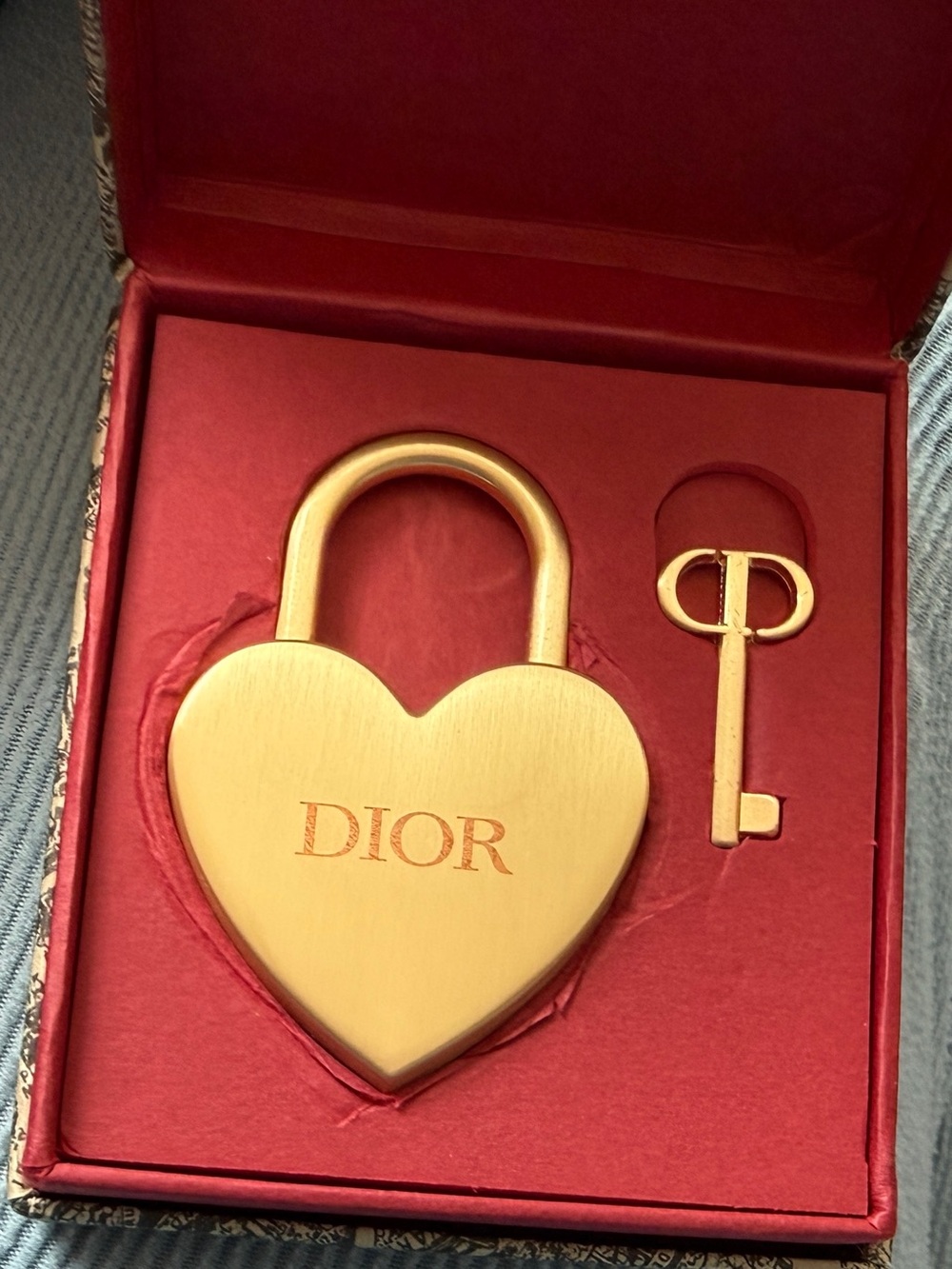 Dior Gold Heart Lock and Key Set Boxed